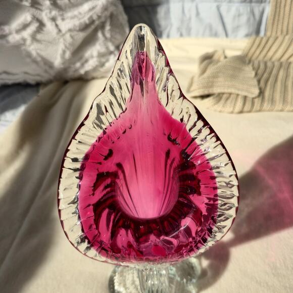 Cranberry to Clear Jack In The Pulpit Glass Vase Vintage Angelo Rossi - Picture 3 of 13